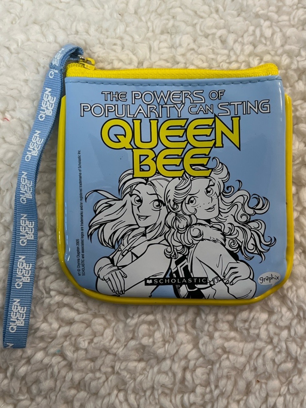 Scholastic "Queen Bee" Blue and Yellow Wristlet Pouch